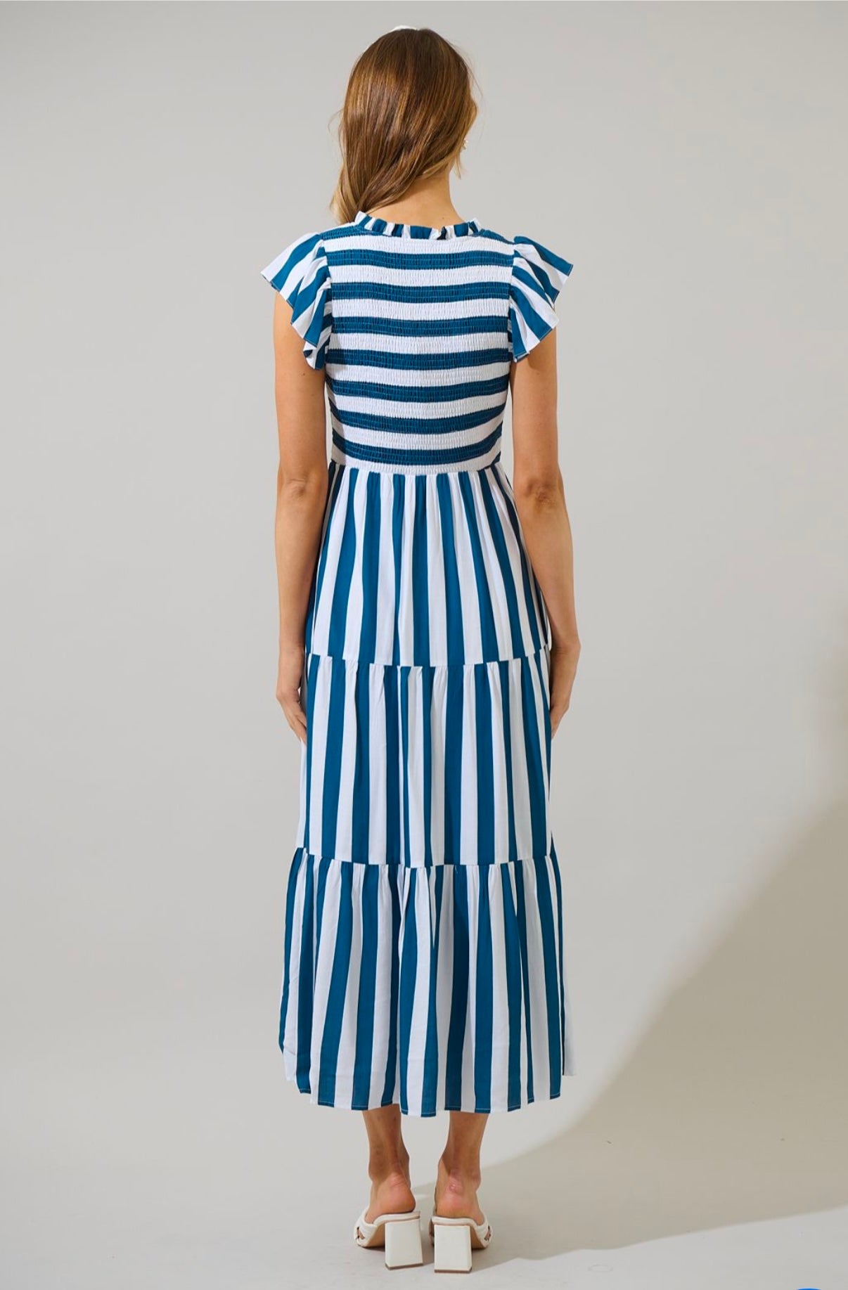 Emerly Striped Sunfire Tiered Midi Dress