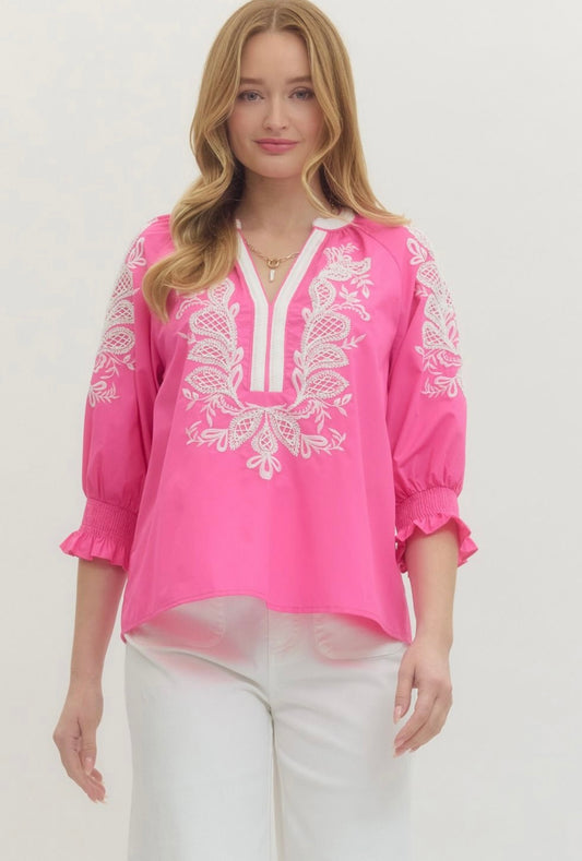 Erica Embroidered Top- Pink