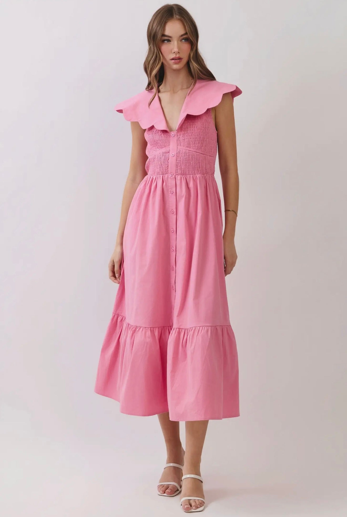 Scallop Collar
Smocked Midi Dress
