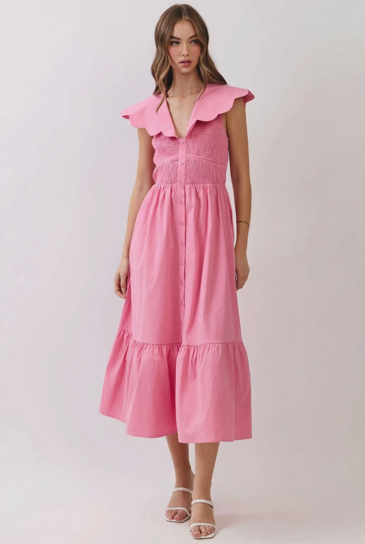 Scallop Collar
Smocked Midi Dress