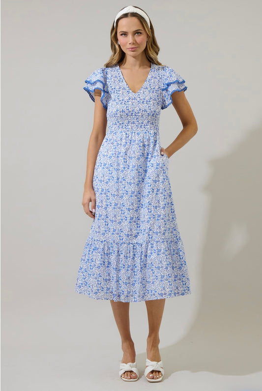 Maisie Floral Patte Tiered Midi Dress