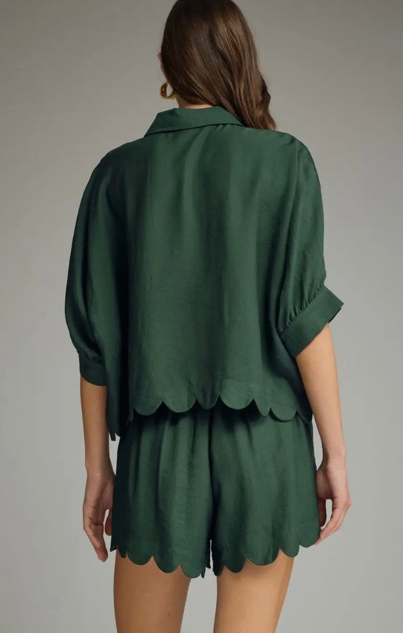 Scalloped Sophie Top- Forest Green