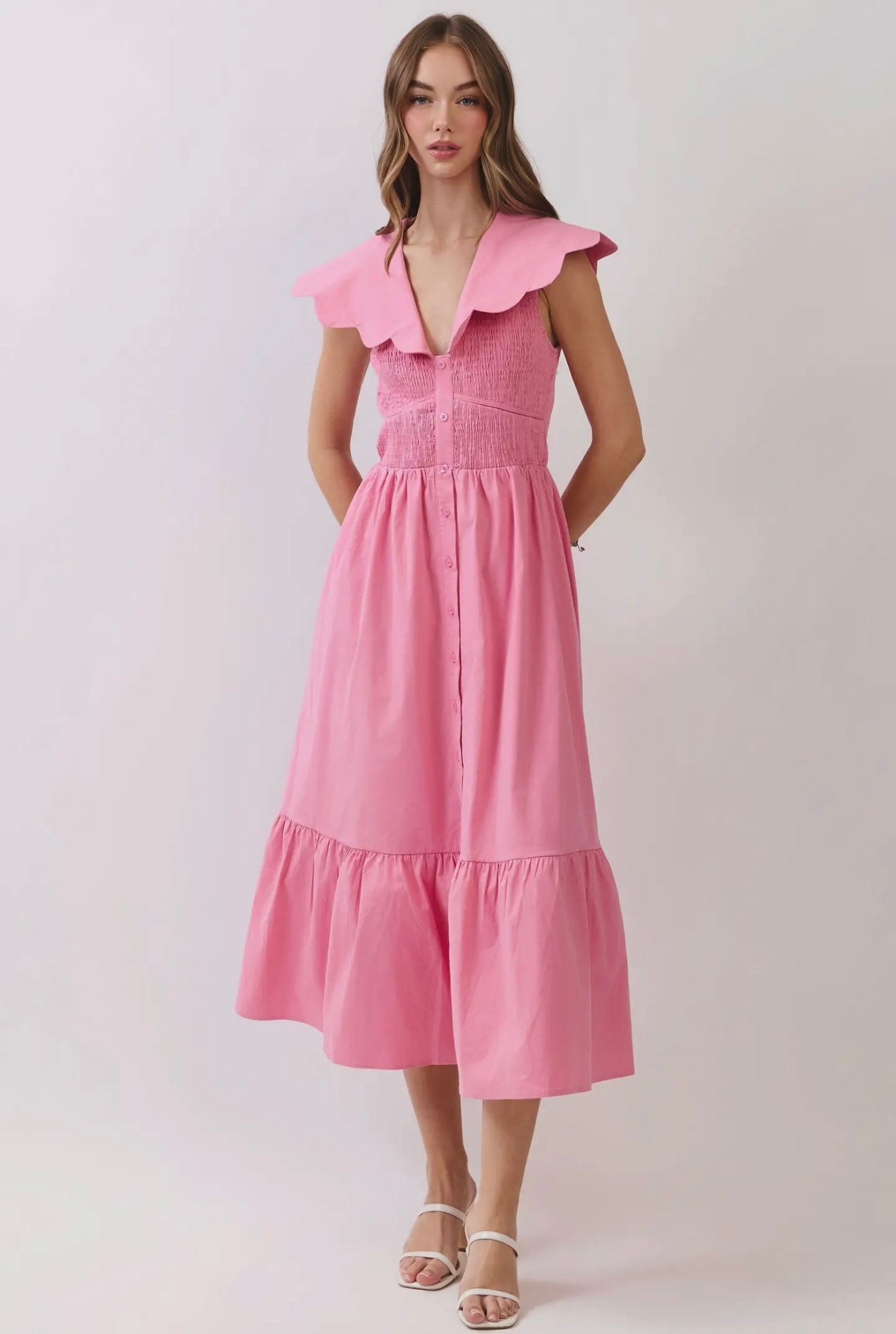 Scallop Collar
Smocked Midi Dress