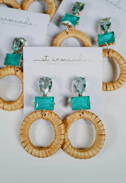 Turquoise Rattan Circle Drop
Statement Earrings