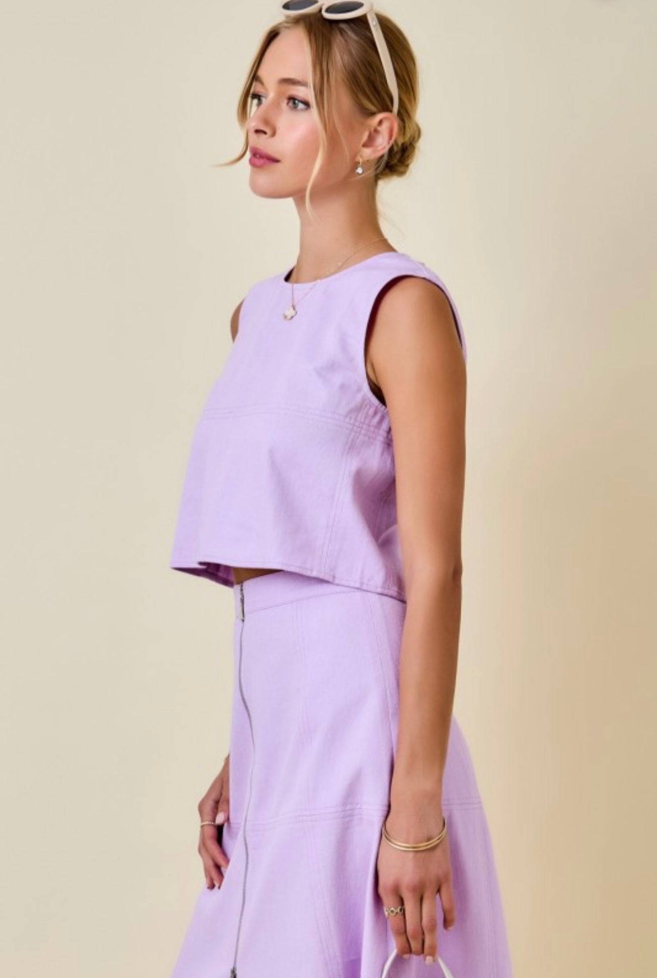 Denim Cropped Skirt Set- Lavender