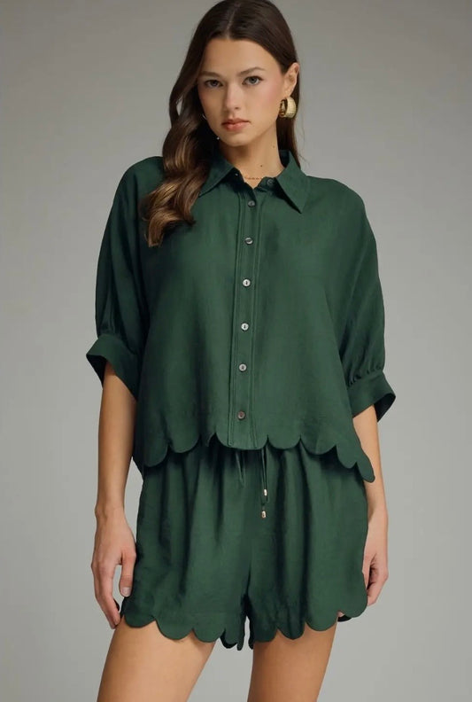 Scalloped Sophie Top- Forest Green