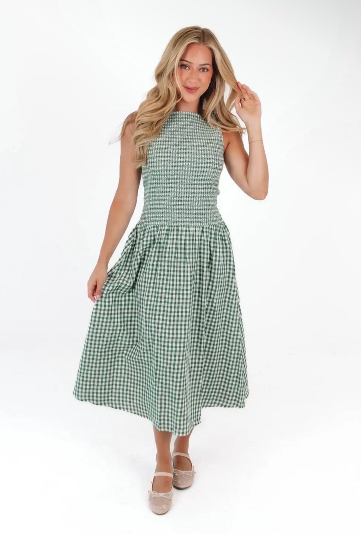 The Kendra Midi Dress - Green Gingham
