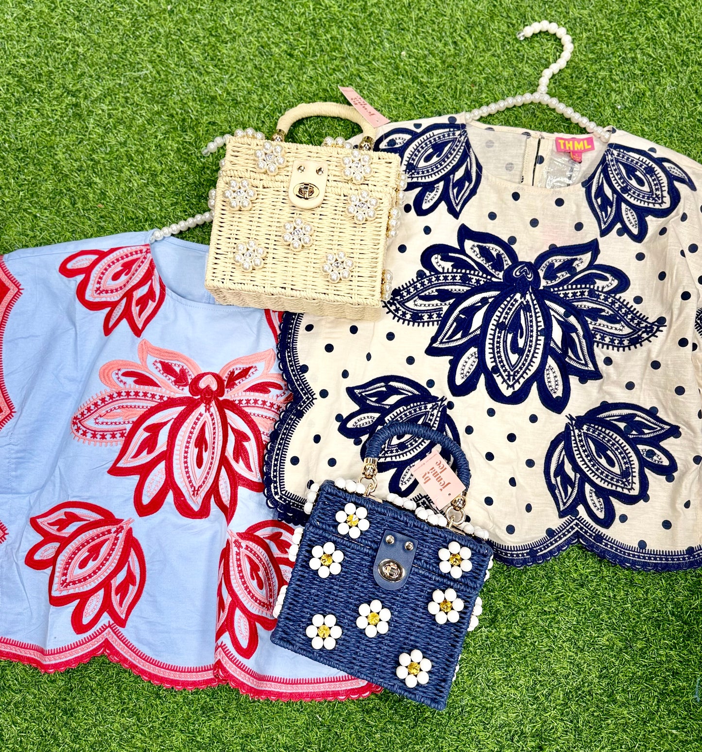 THML Embroidered Top- Blue Red