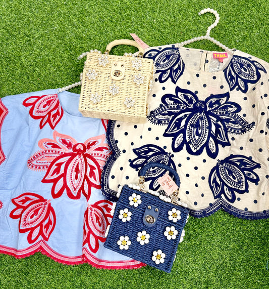 THML Embroidered Top- Blue Red