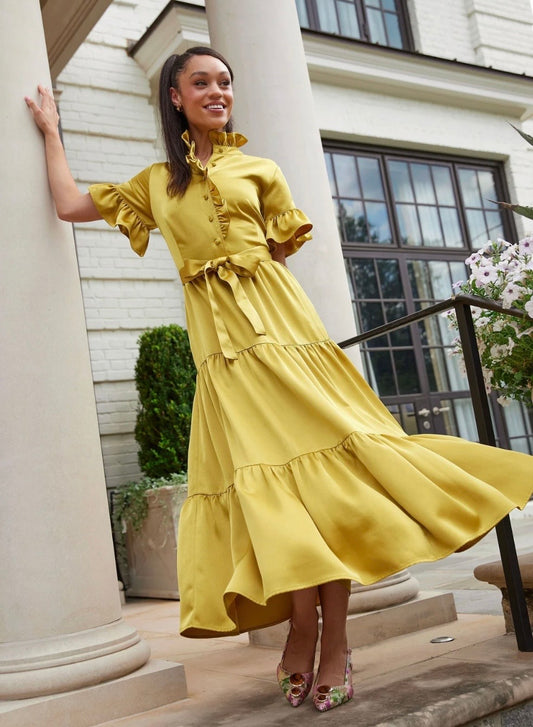 Sadie Maxi Dress Golden Olive
Satin
