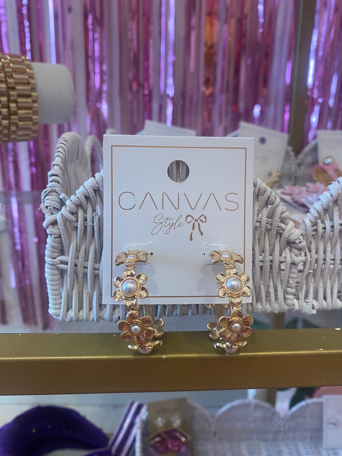 Floral Hoop Earrings in Worn Gold