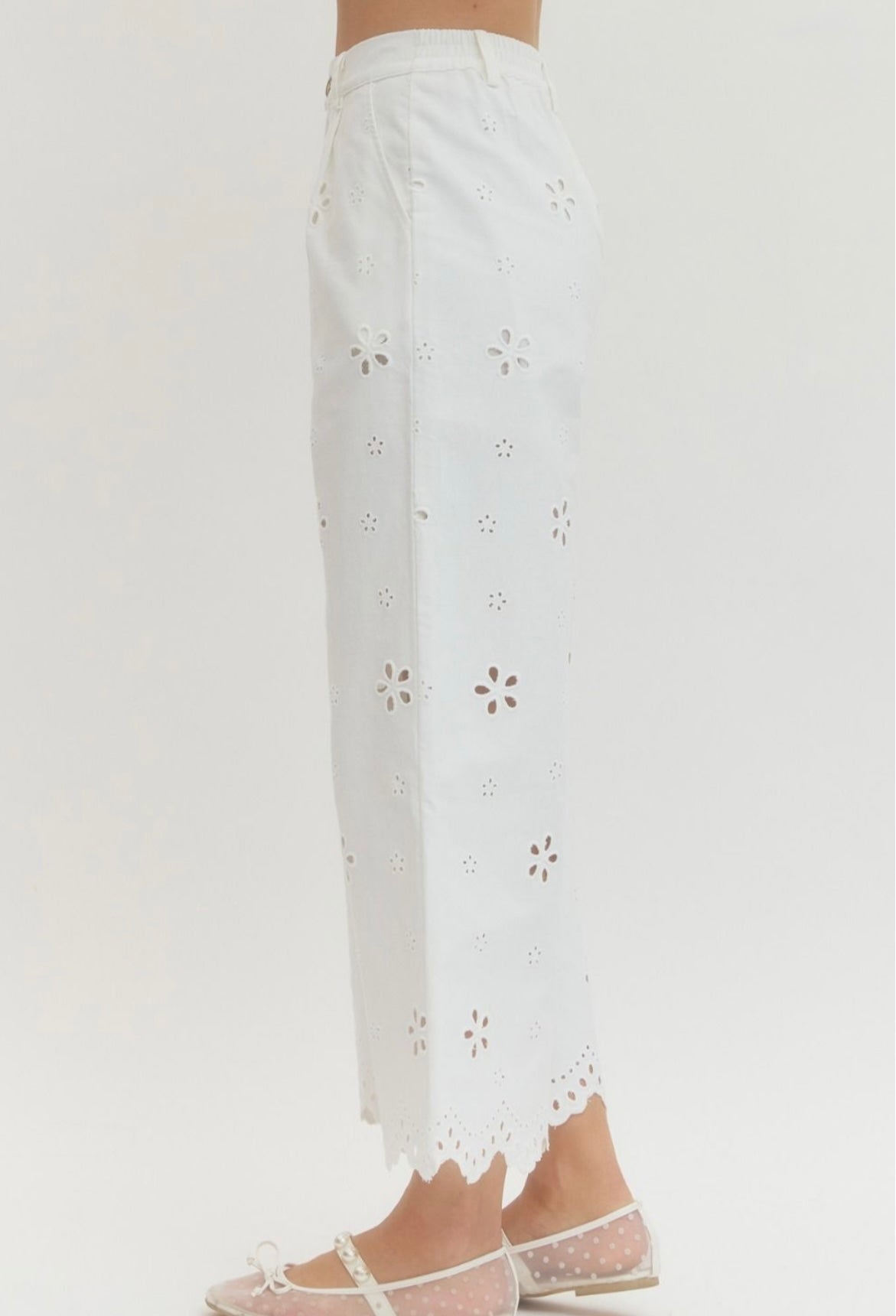 Eyelet Pants Set- White