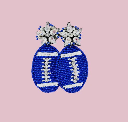 Blue and White Football Earrings