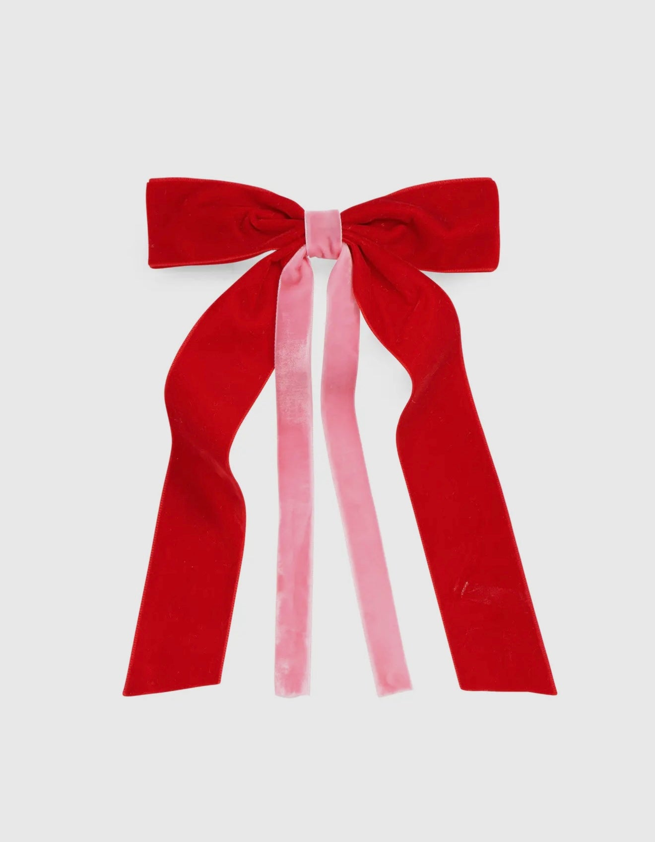 Two Tone Velvet Bow Clip- Red/Pink