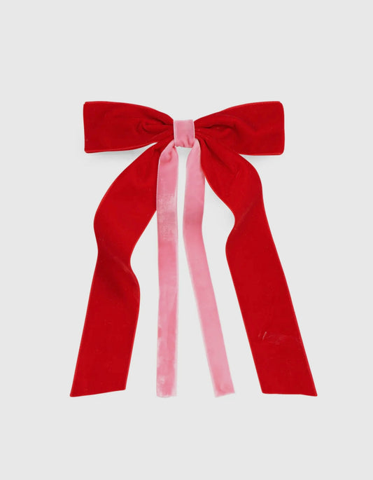 Two Tone Velvet Bow Clip- Red/Pink