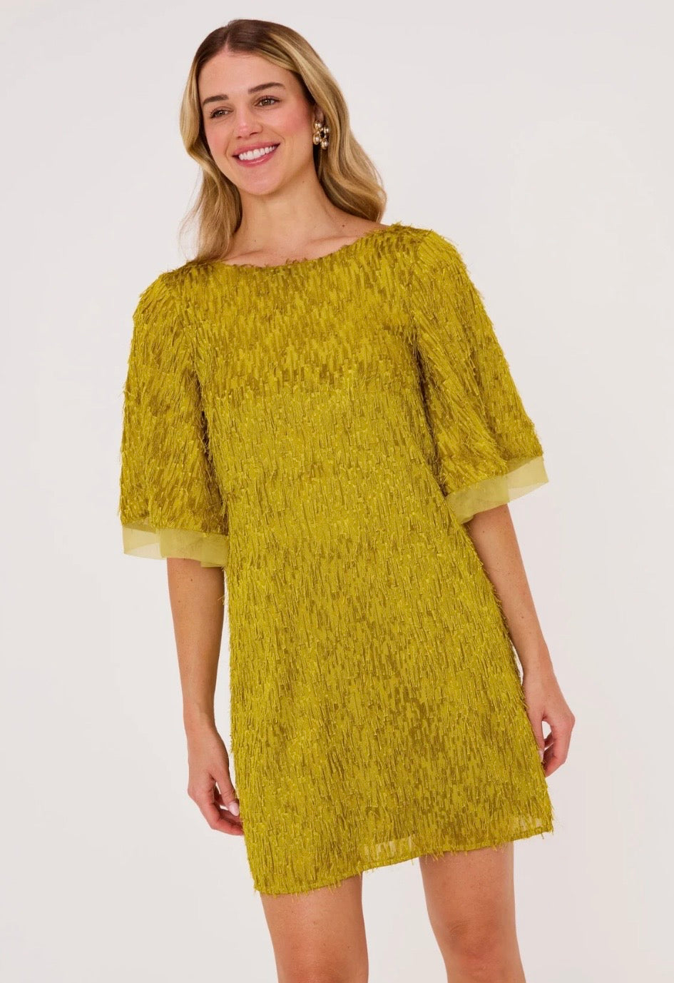 Blythe Dress Golden Olive
Fringe Chiffon