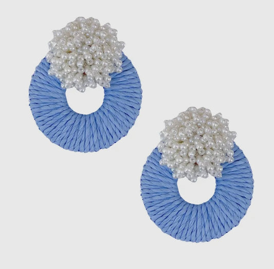 Mia Raffia Earrings-Light Blue