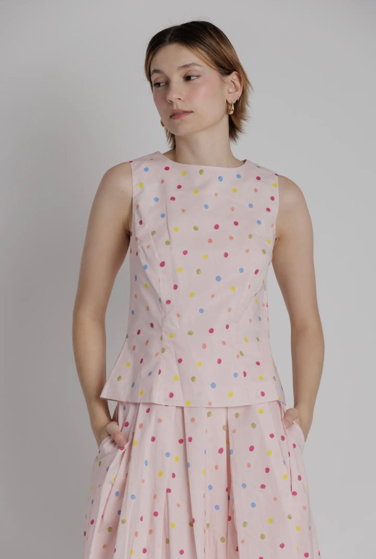 Pink Polkadot Skirt Set