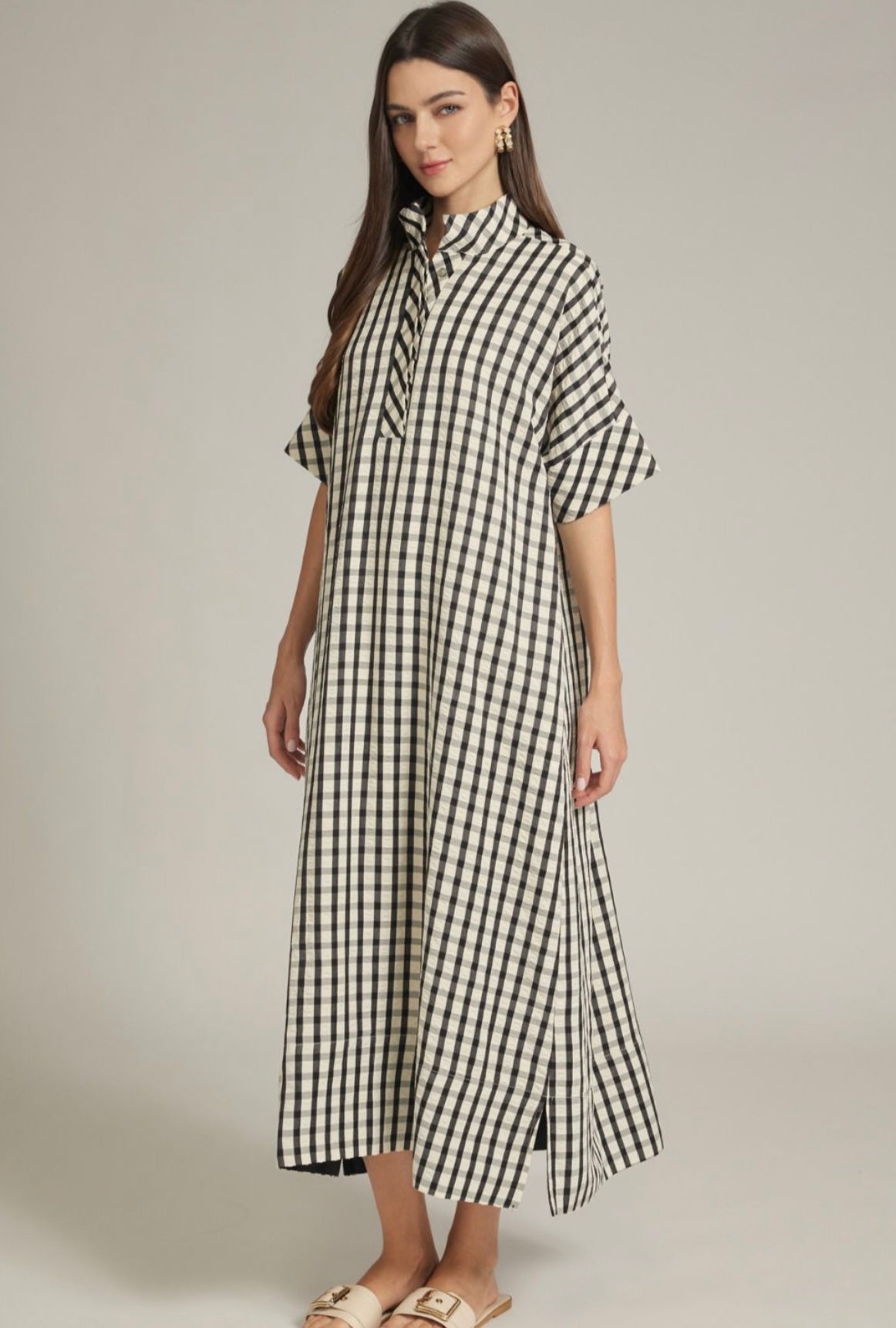 Tess Gingham Midi Dress- Black