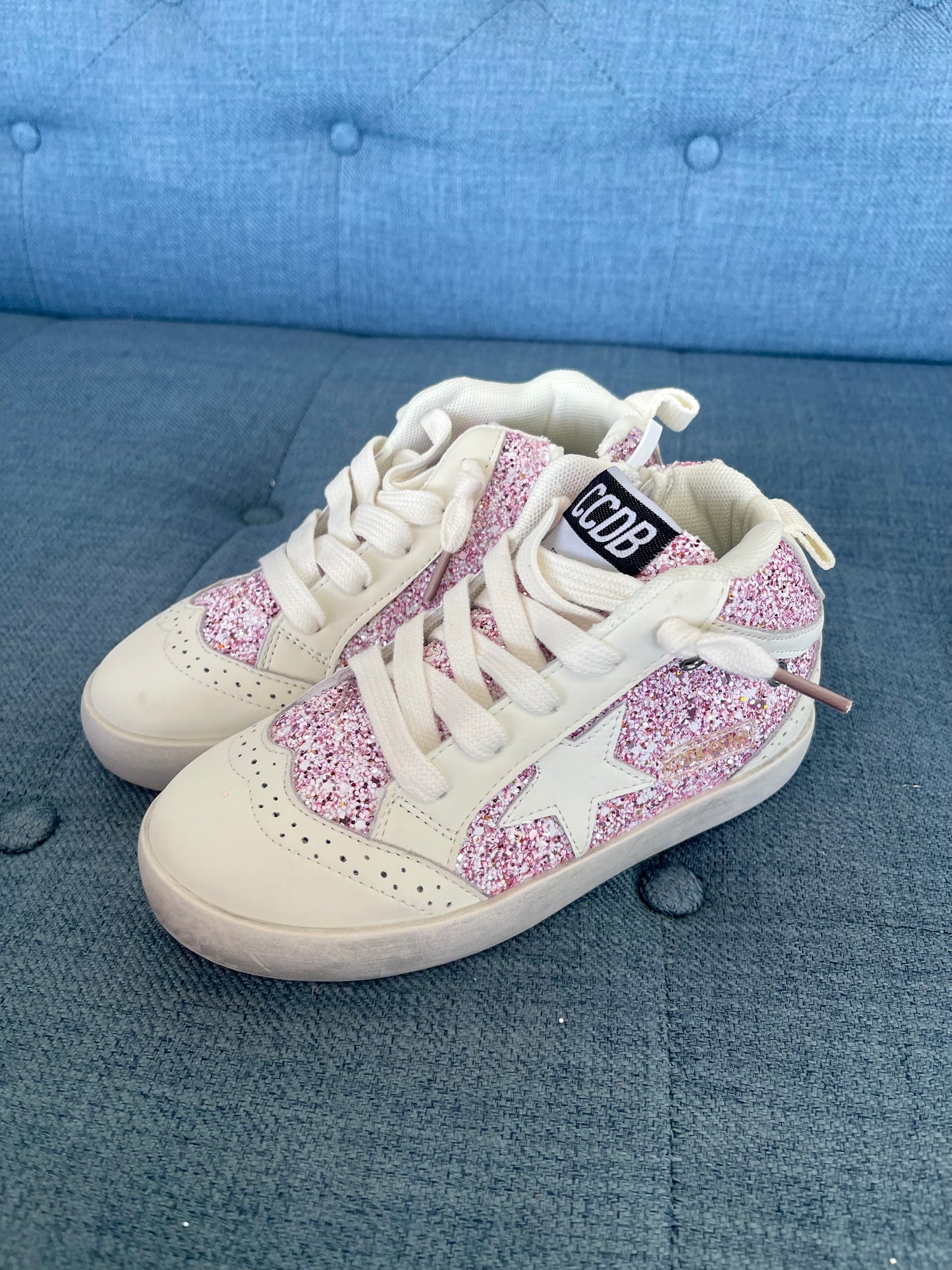 Kids High Top Pink Glitter Star Sneakers