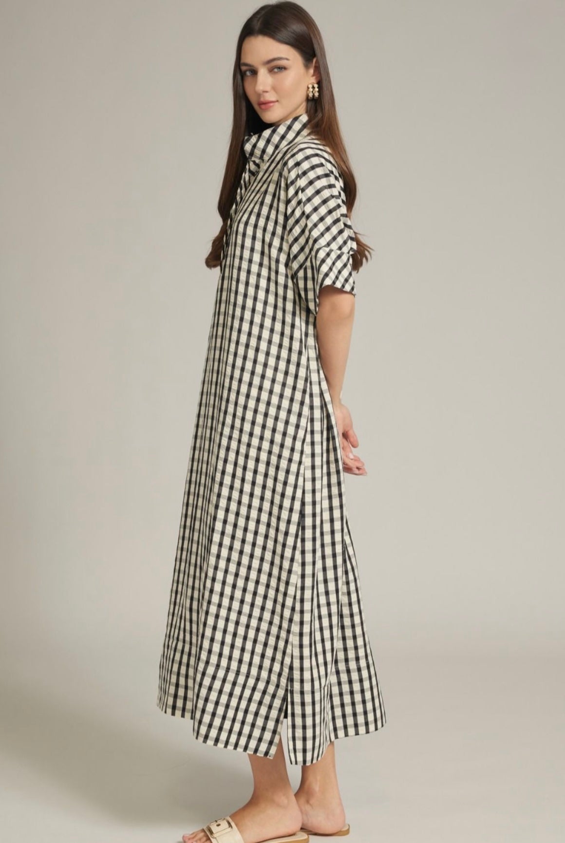Tess Gingham Midi Dress- Black