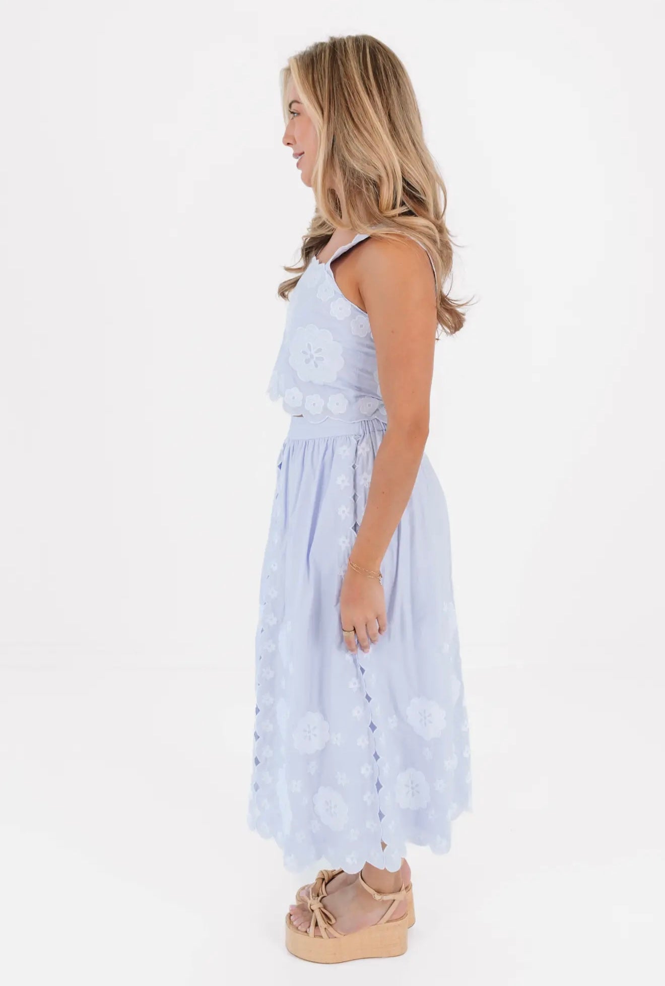 The Ember Midi Skirt Set - Blue & White
Embroidery