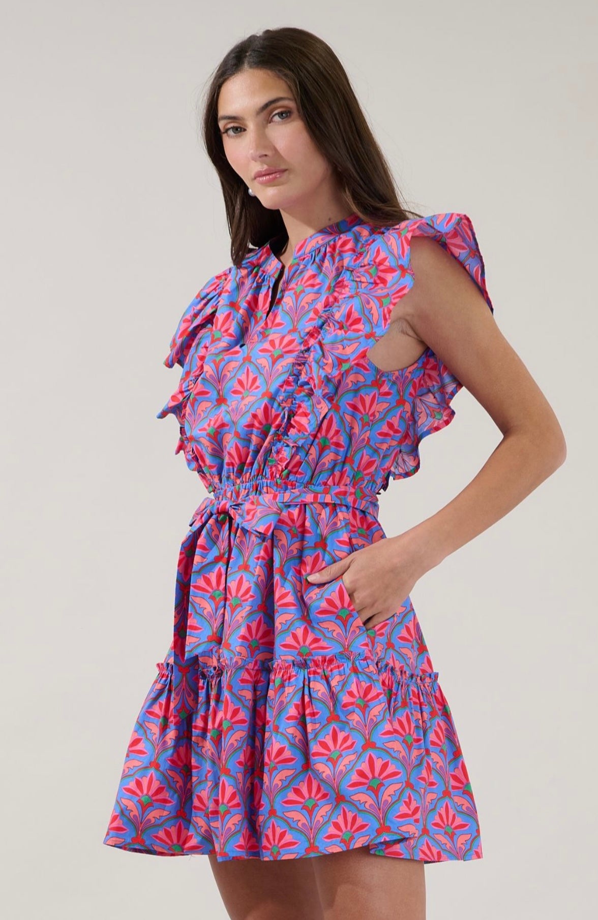 Rosy Ruffle Mini Dress Floral