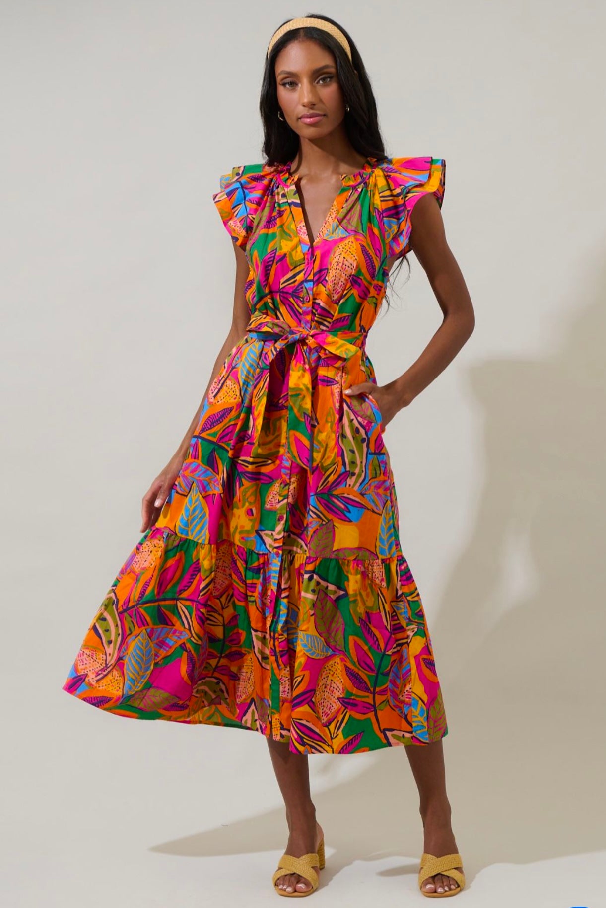 Milana Floral Dynamite Button Midi Dress