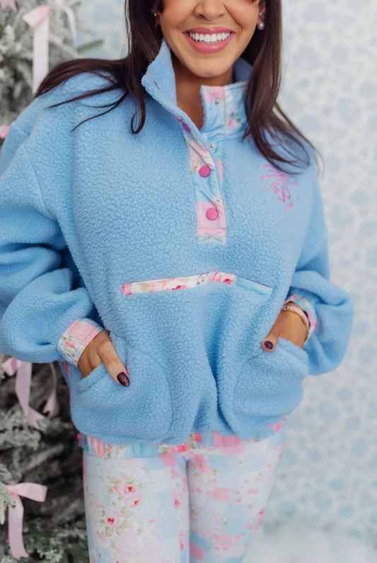 Ice Blue Floral Fleece Jacket- Brianna Cannon