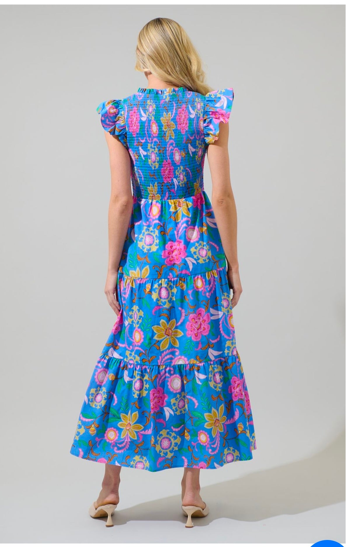 Faro Floral Sunfire Tiered Midi
Dress