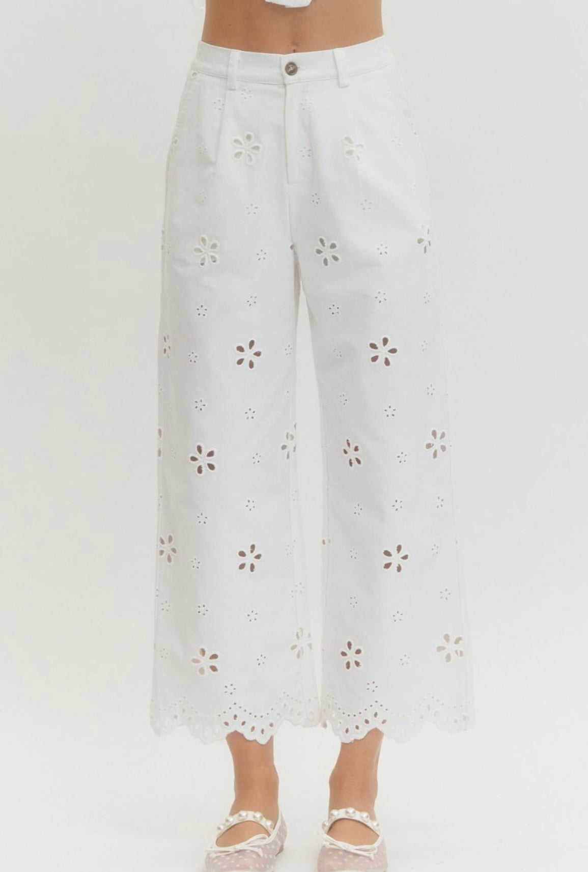 Eyelet Pants Set- White
