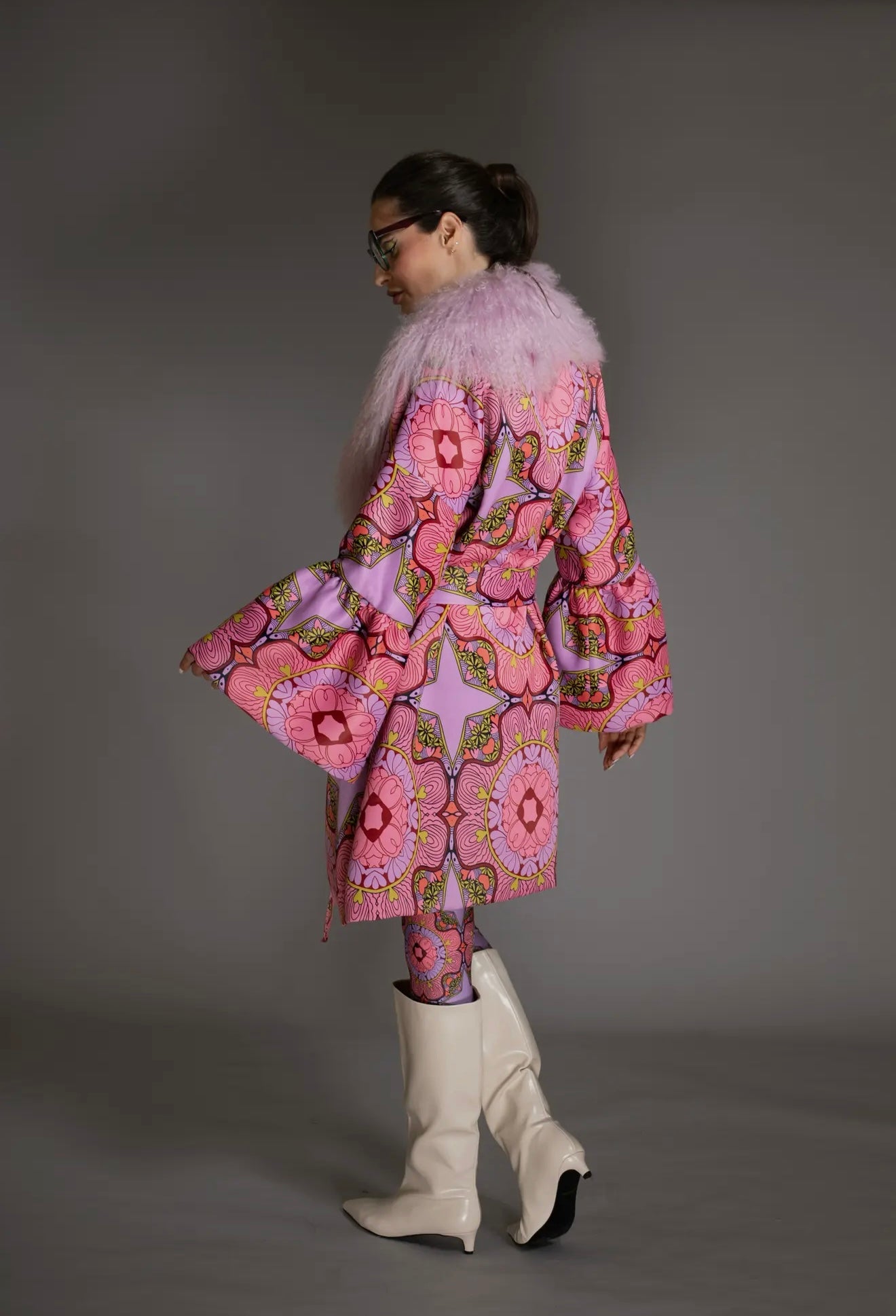 Pink Wool Coat with Sheared Mongolian
Fur Collar- PRE ORDER