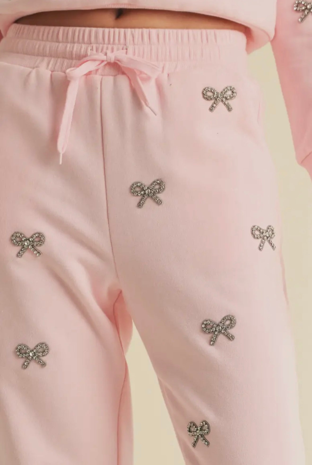 Pink Rhinestone Bow Jogger Set