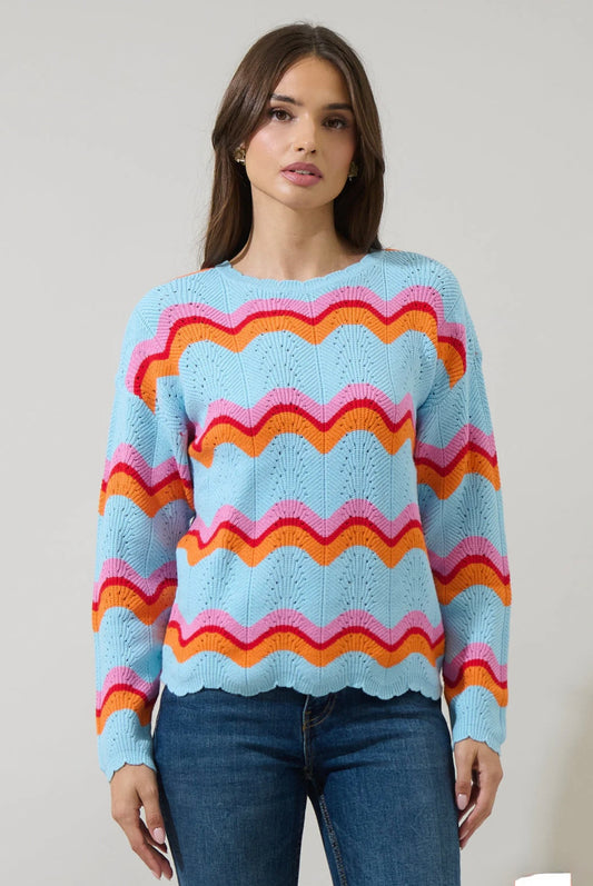 Nerissa Wavy Striped Knit Sweater