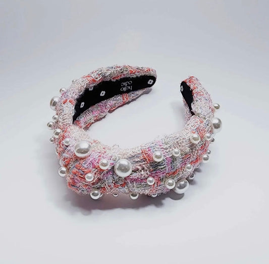 Luxe Pink Tweed and Pearl Headband
