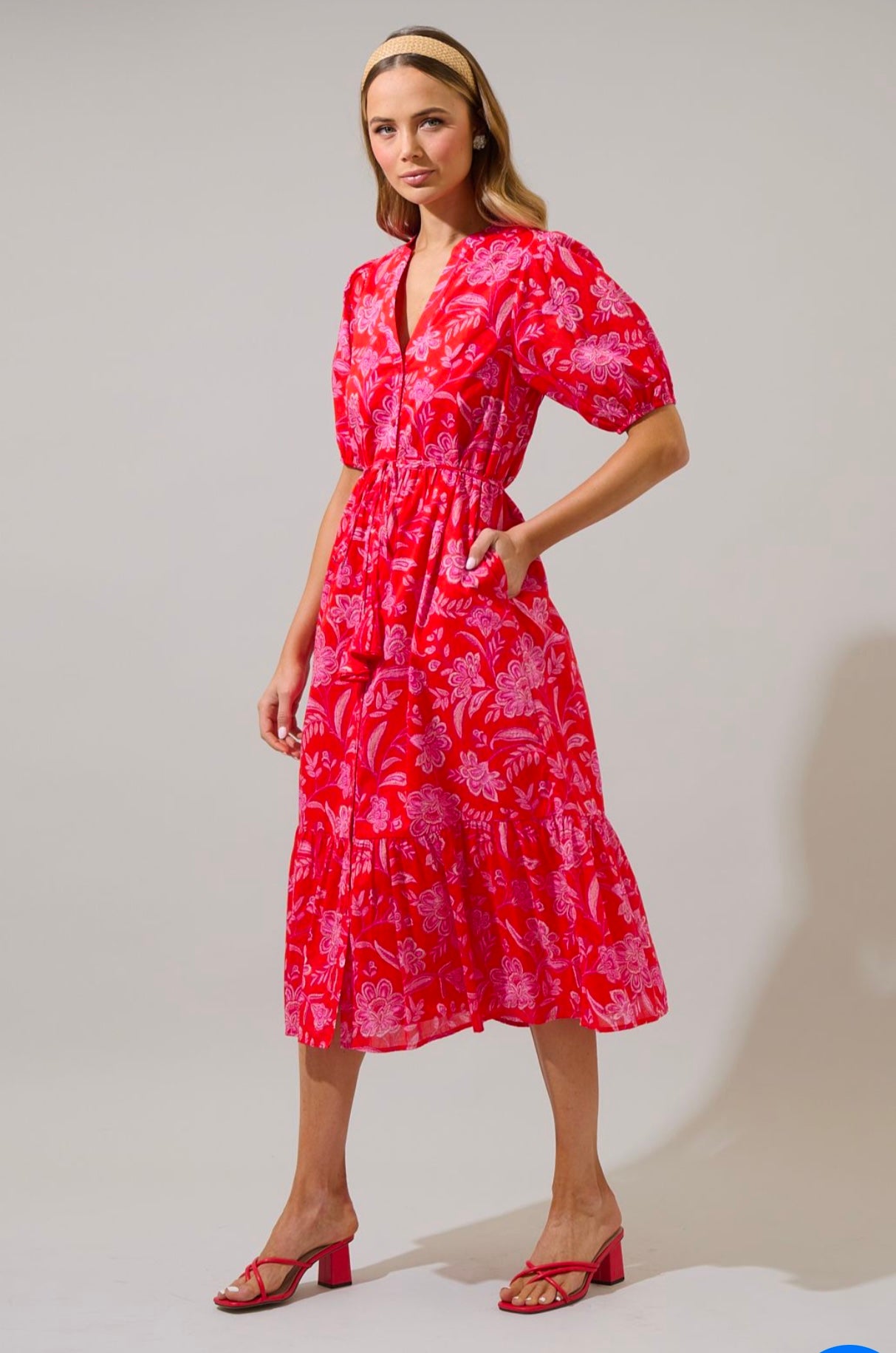 Aria Floral Beth Button Down Midi Dress