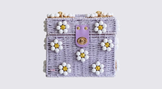 Wicker Bucket Daisy Flower Purse- Light Purple Purse + White Daisy