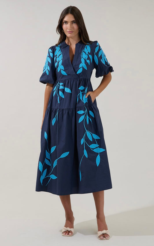 Cathy Embroidered Midi Dress