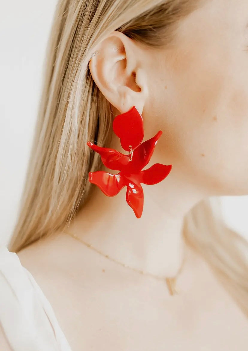 Flora Earrings- True Red