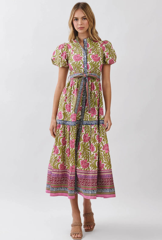 Destiny Block Print Midi Dress