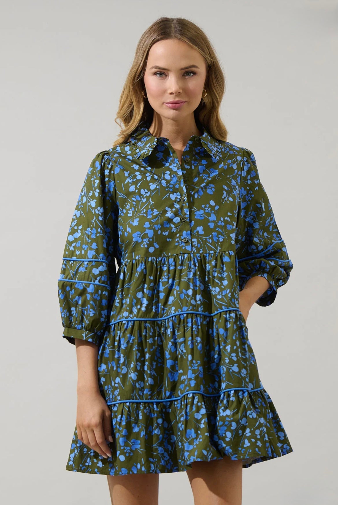 Solvay Floral Stark Tiered Mini Dress