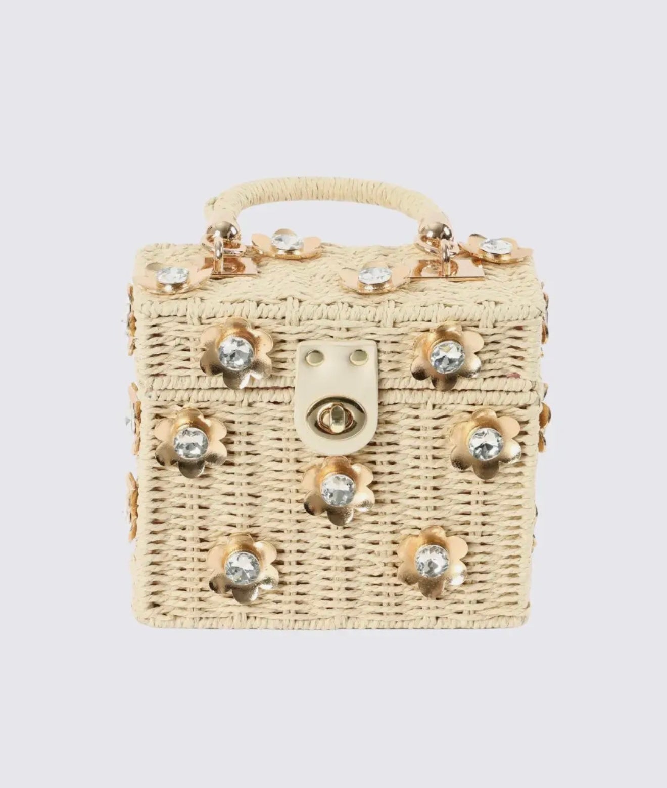 Wicker Bucket Daisy Flower Purse- Gold Luxe