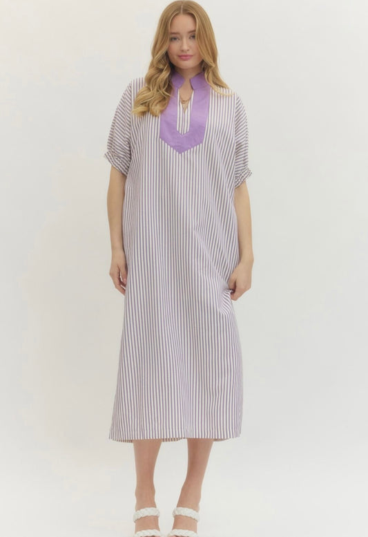Anna Striped Dress- Lavender