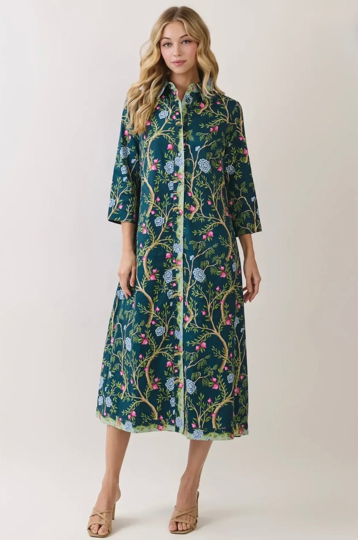 Winter Green Botanic Midi Dress