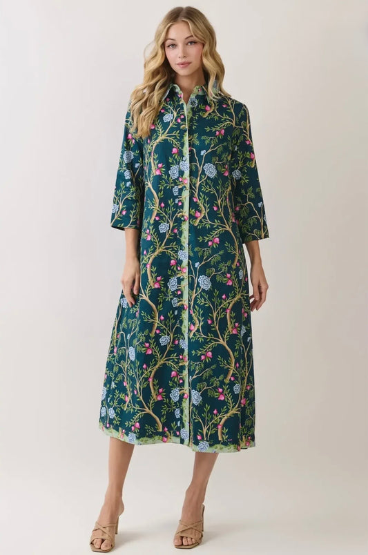 Winter Green Botanic Midi Dress
