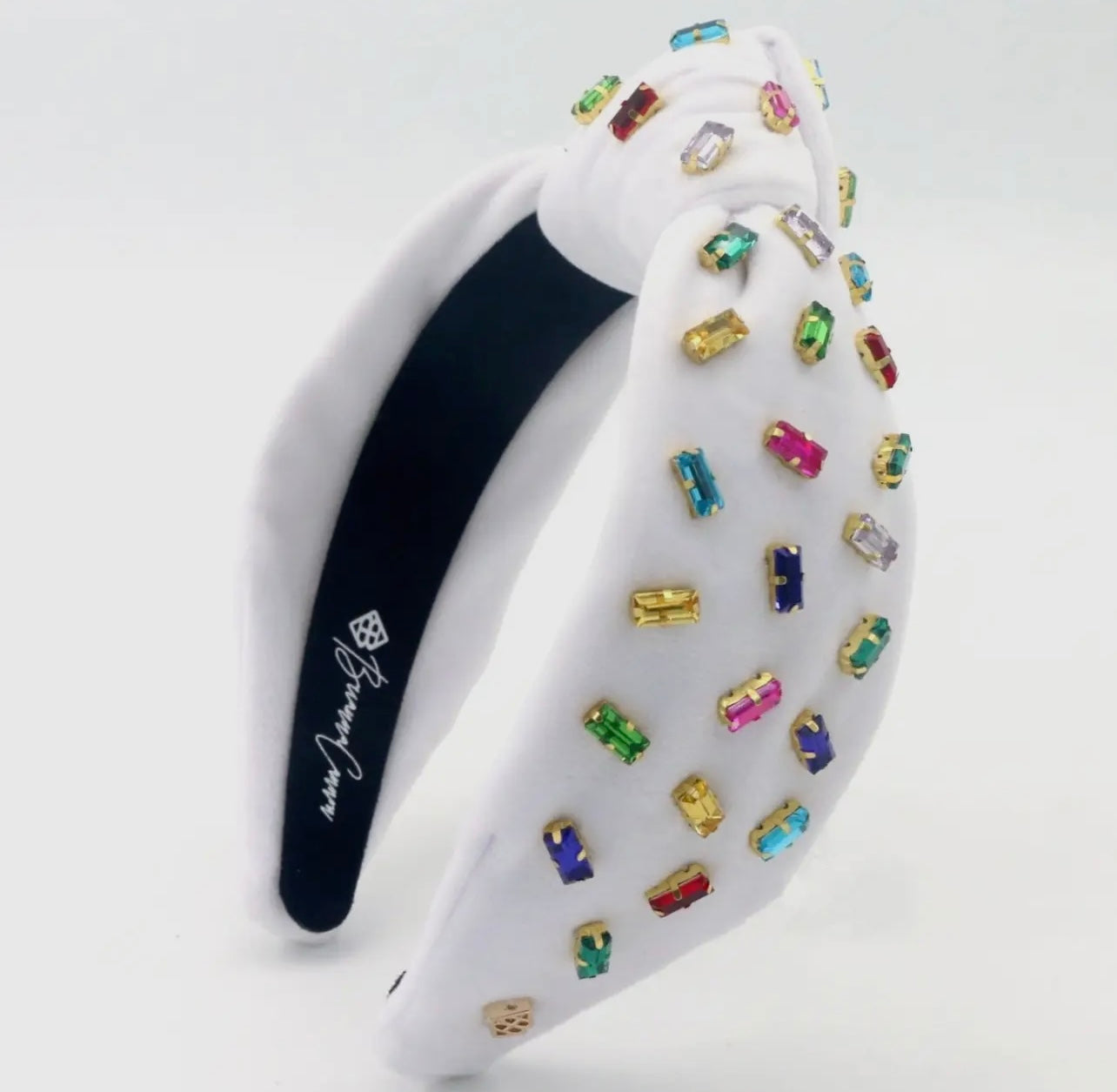 Brianna Cannon White Velvet Confetti Rainbow Crystal Headband
