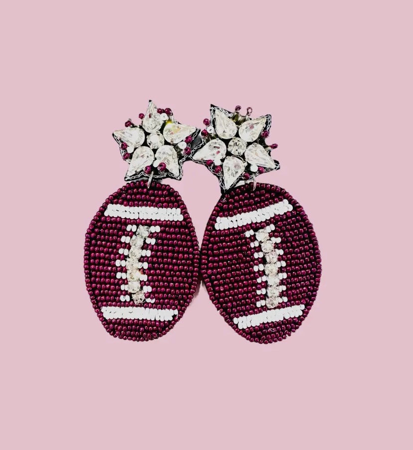 Maroon and White Football Earrings