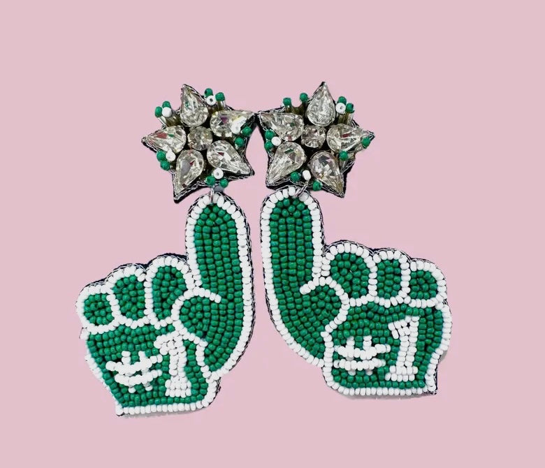 Green and White Finger Foam Earrings