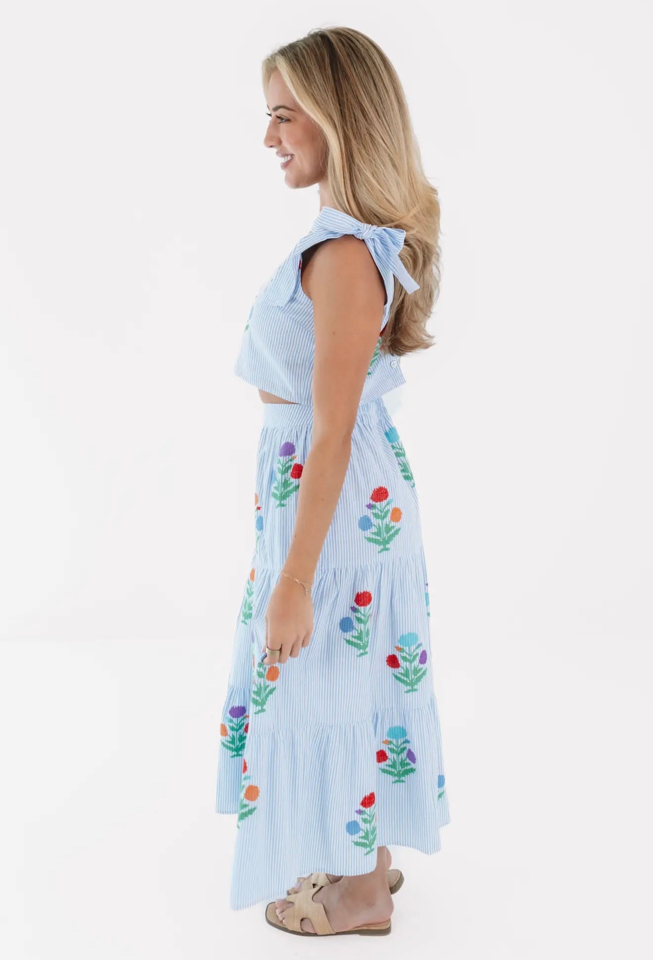 The Samson Midi Skirt Set - Blue & White
Stripe Embroidery