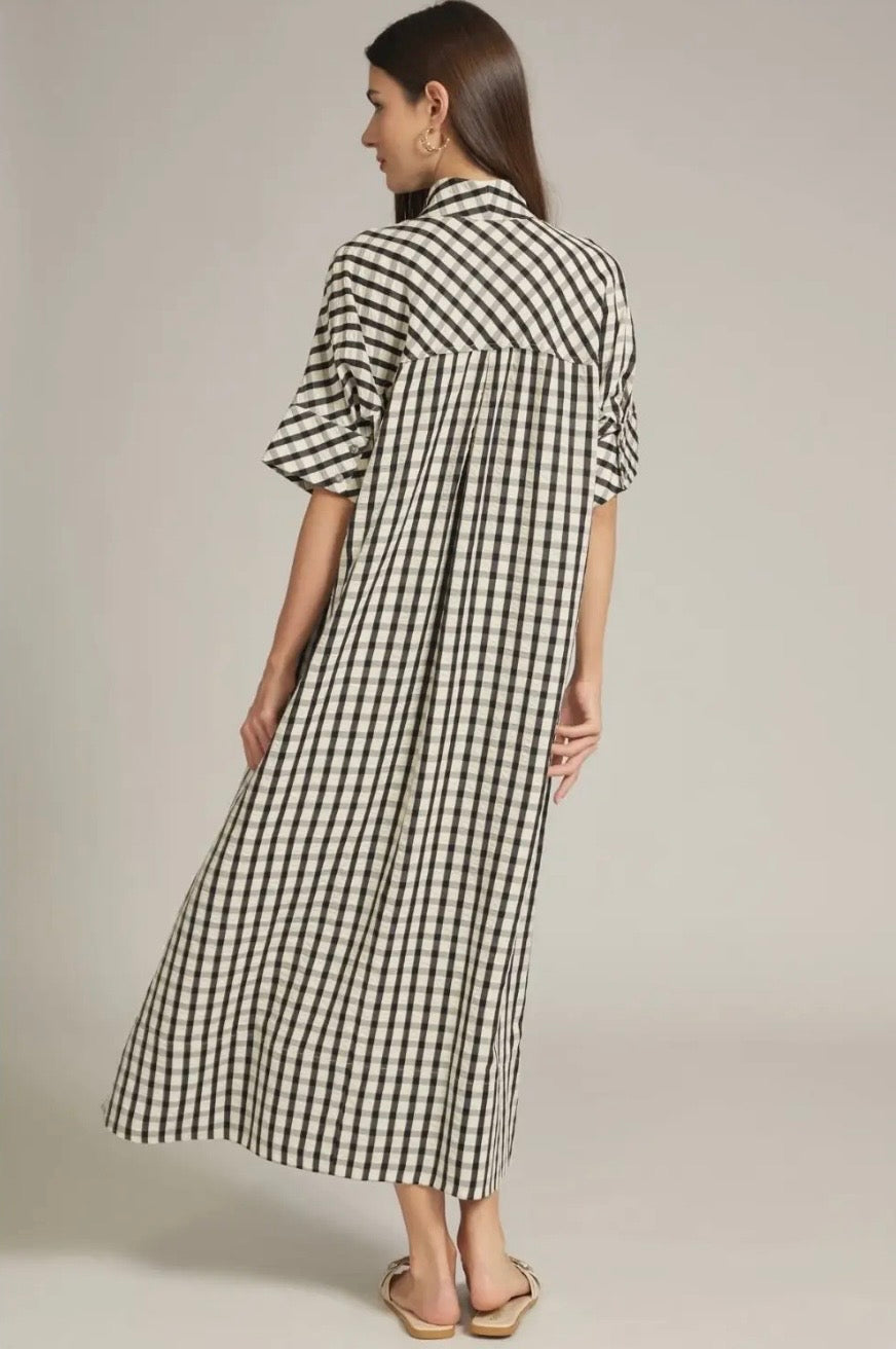 Tess Gingham Midi Dress- Black